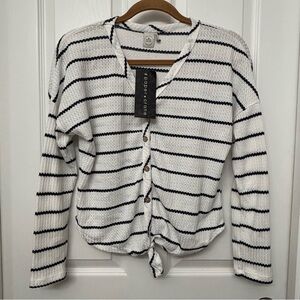 Striped Twist-Front Cardigan | Paper Crane S